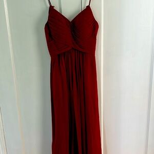 Wine colored formal dress.